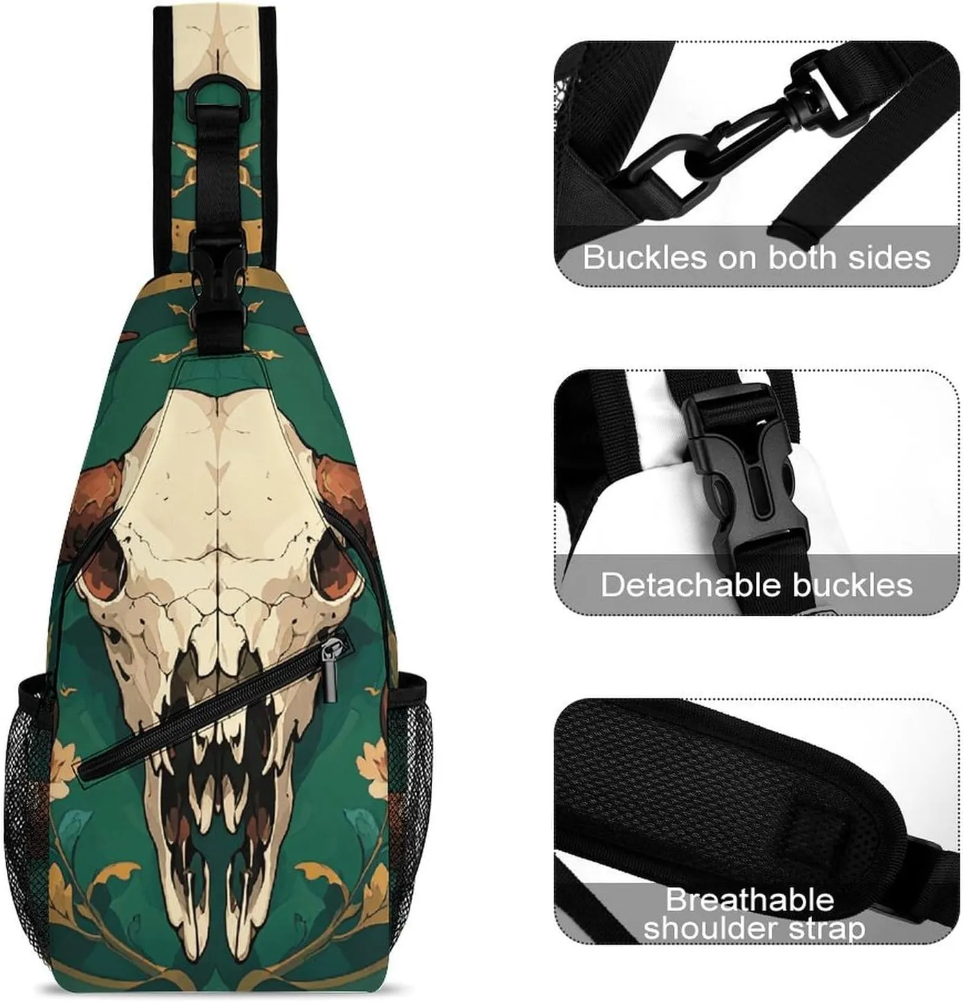 Small Crossbody Sling Backpack Bull Skull Chest Bags for Traveling Chest Fashion Shoulder Bag