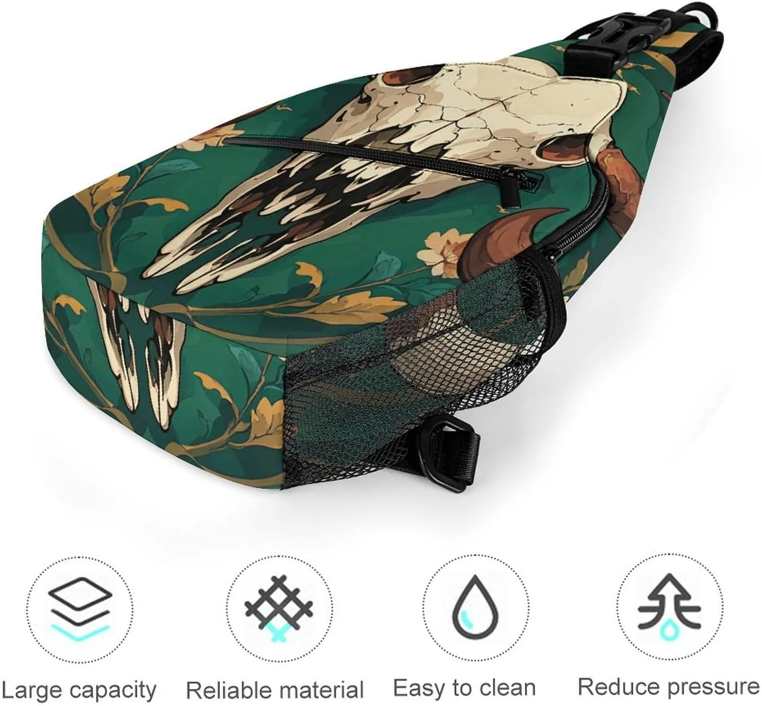 Small Crossbody Sling Backpack Bull Skull Chest Bags for Traveling Chest Fashion Shoulder Bag