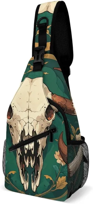 Small Crossbody Sling Backpack Bull Skull Chest Bags for Traveling Chest Fashion Shoulder Bag