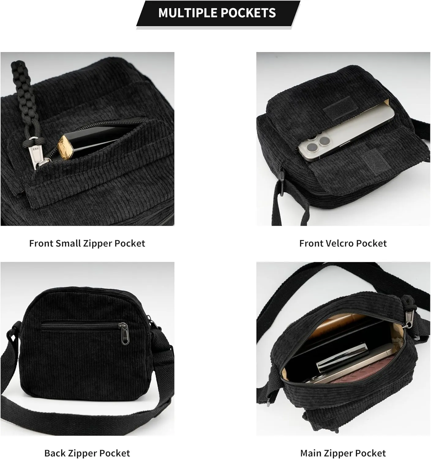 Small Cute Corduroy Crossbody Bag Mini Shoulder Bag Handbags Purse with Zipper Pocket
