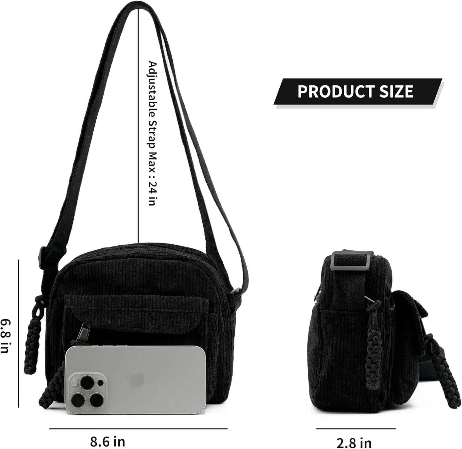 Small Cute Corduroy Crossbody Bag Mini Shoulder Bag Handbags Purse with Zipper Pocket