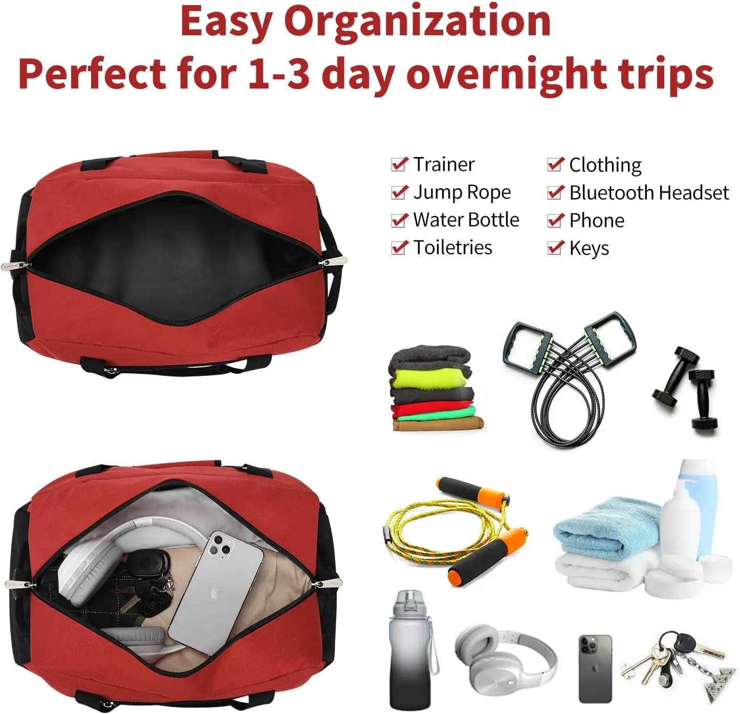 Small Gym Bag 18 inch Carry On Duffel Bag for Weekender Travel - Red