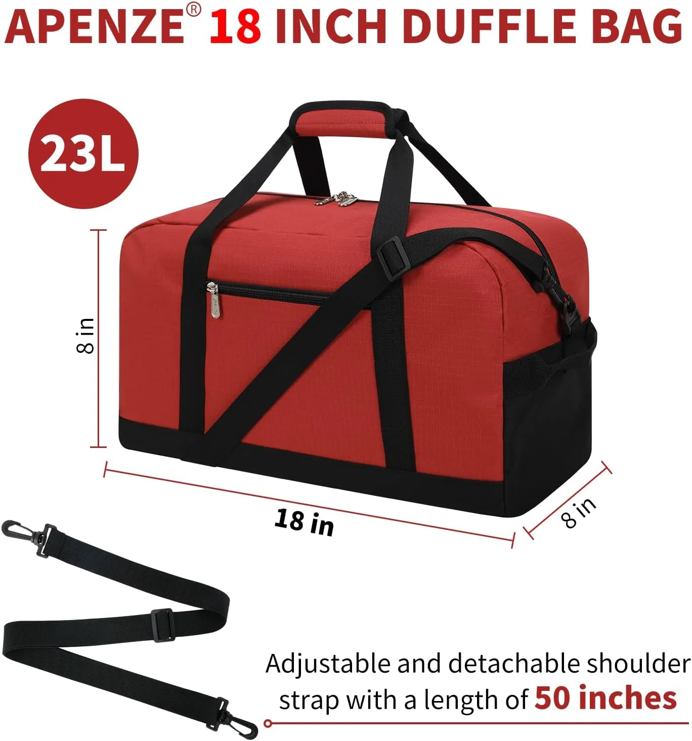 Small Gym Bag 18 inch Carry On Duffel Bag for Weekender Travel - Red