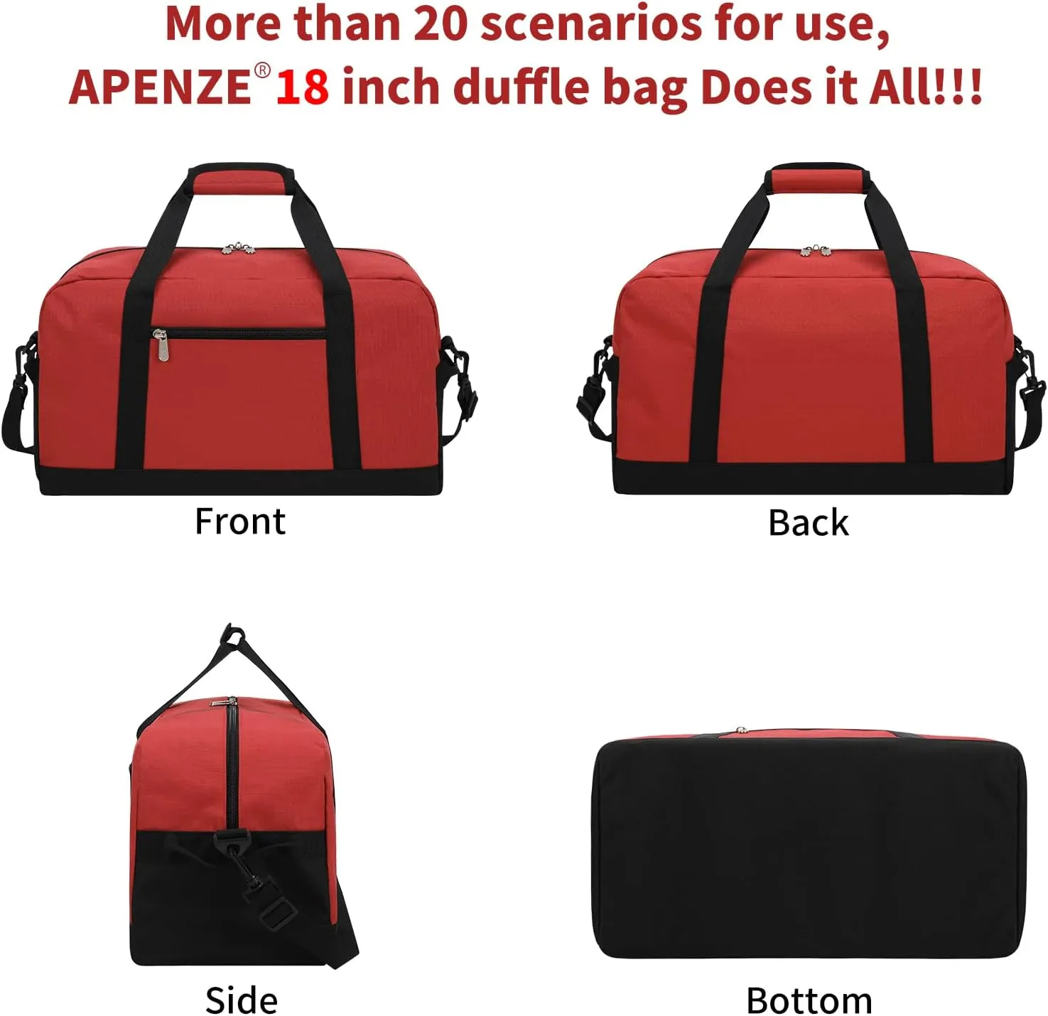 Small Gym Bag 18 inch Carry On Duffel Bag for Weekender Travel - Red