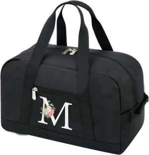 Small Gym Bag for Women Letter Style Small Duffle Bag for Travel Sport Carry on Bag-Black(Letter M)