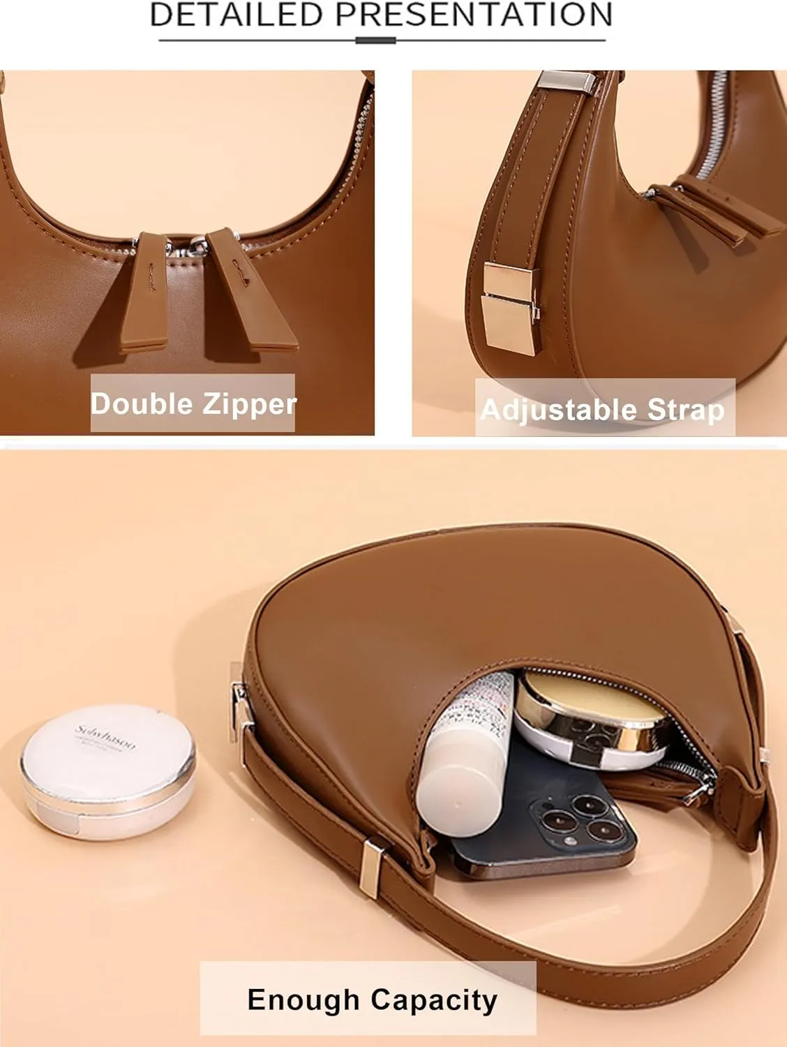 Small Purse for women,Trendy Cute Shoulder Bags Small Clutch Hobo Tote Handbag With Double Zipper Closure