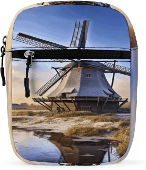 Small Satchel,Traditional Windmill Print Small Shoulder Bag,small Messenger Satchel Bags,mini Bag with Adjustable Strap