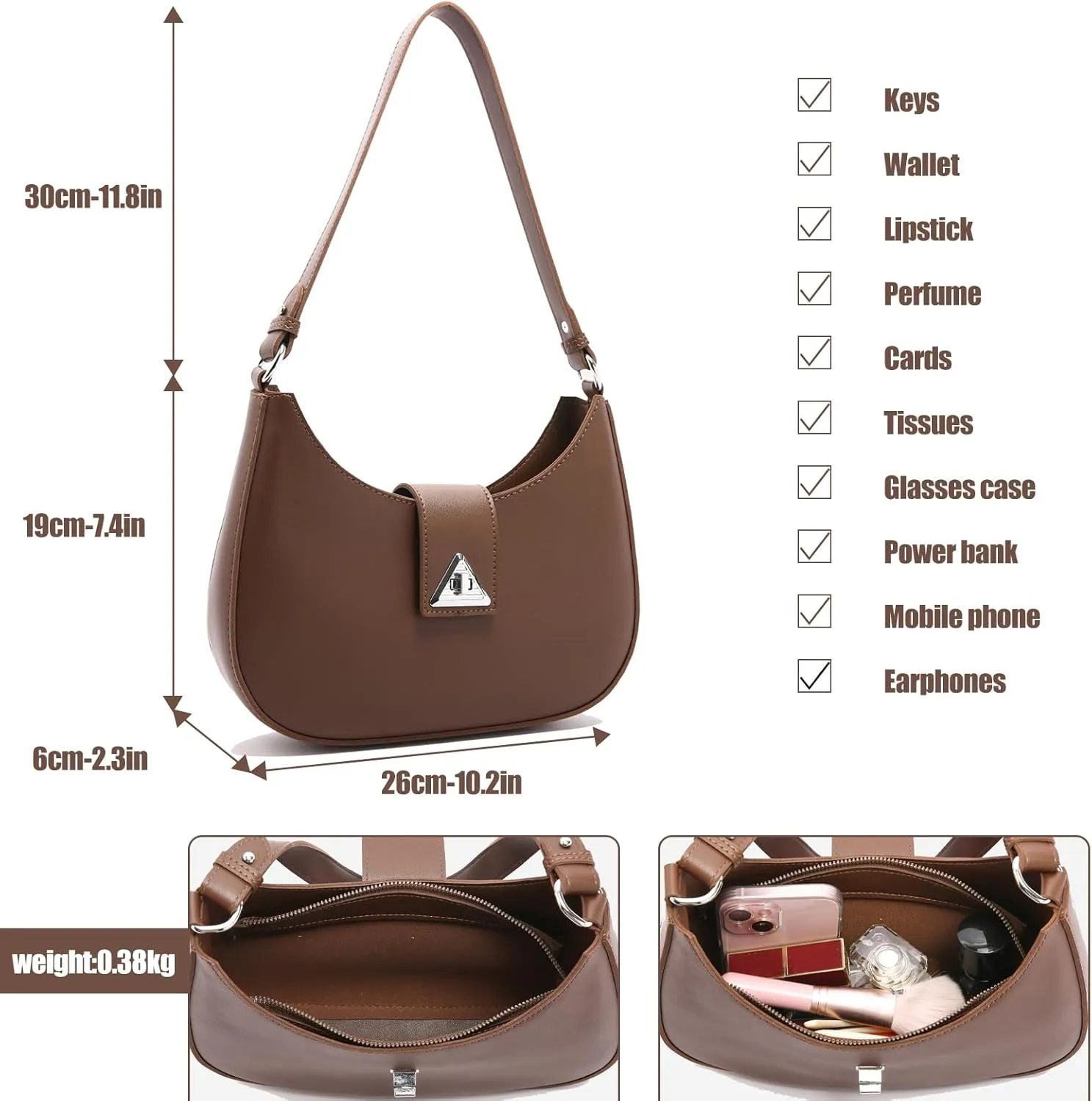 Small Shoulder Purse for Women - Mini Leather Shoulder Bag Little Tote Bag Trendy Hobo Bag with Zipper