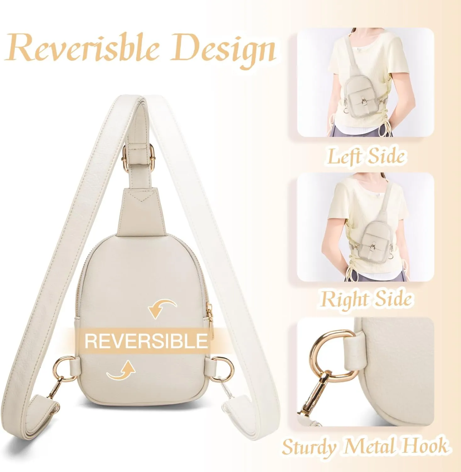 Small Sling Bag Fanny Pack for Girls Vegan Leather 3 Pockets Crossbody Purse for Women Gift for Teen Girls Stuff