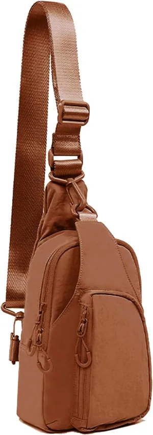 Small Sling Bag for Women Small Crossbody Sling Backpck Lightweight Nylon Chest Bag for Daily Casual Travel Hiking with Adjustable Straps, Caramel