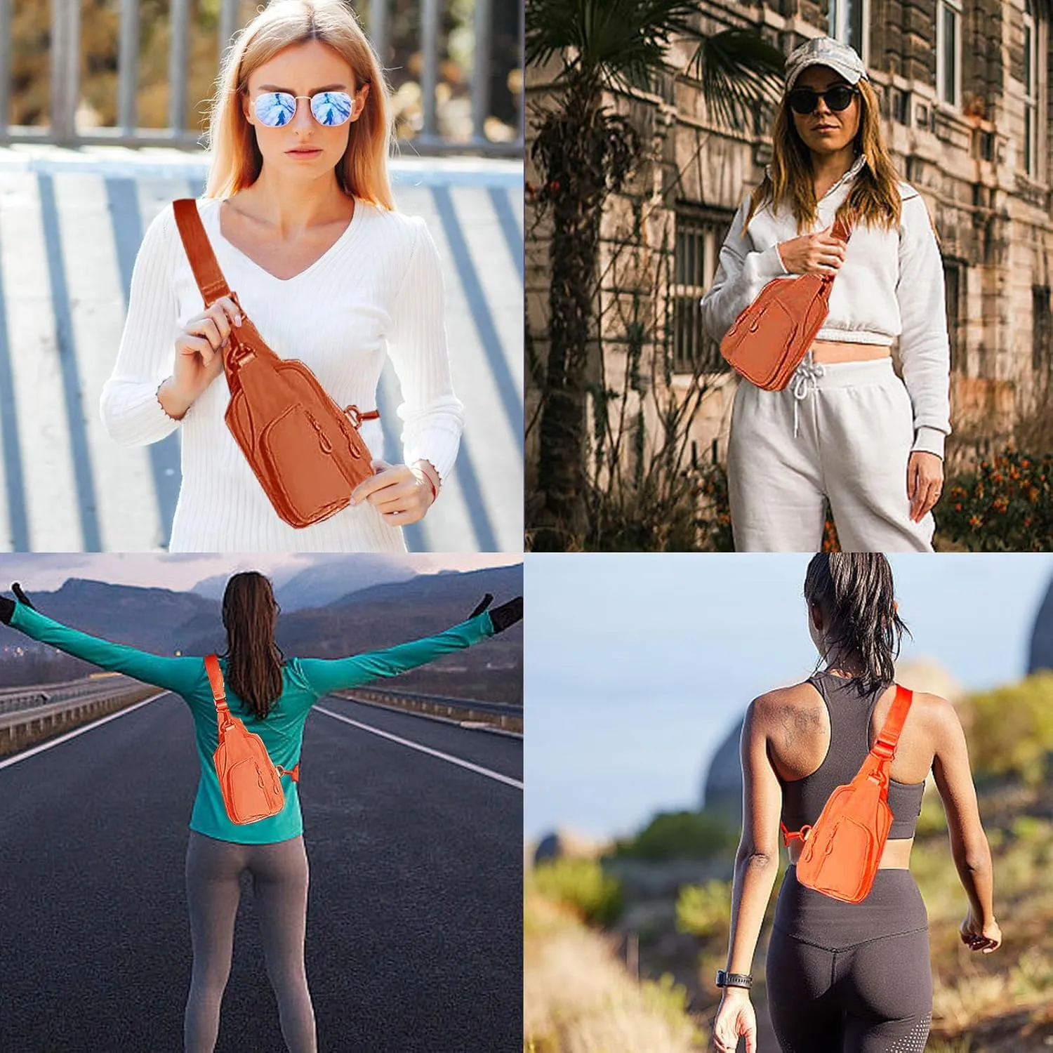 Small Sling Bag for Women Small Crossbody Sling Backpck Lightweight Nylon Chest Bag for Daily Casual Travel Hiking with Adjustable Straps, Caramel