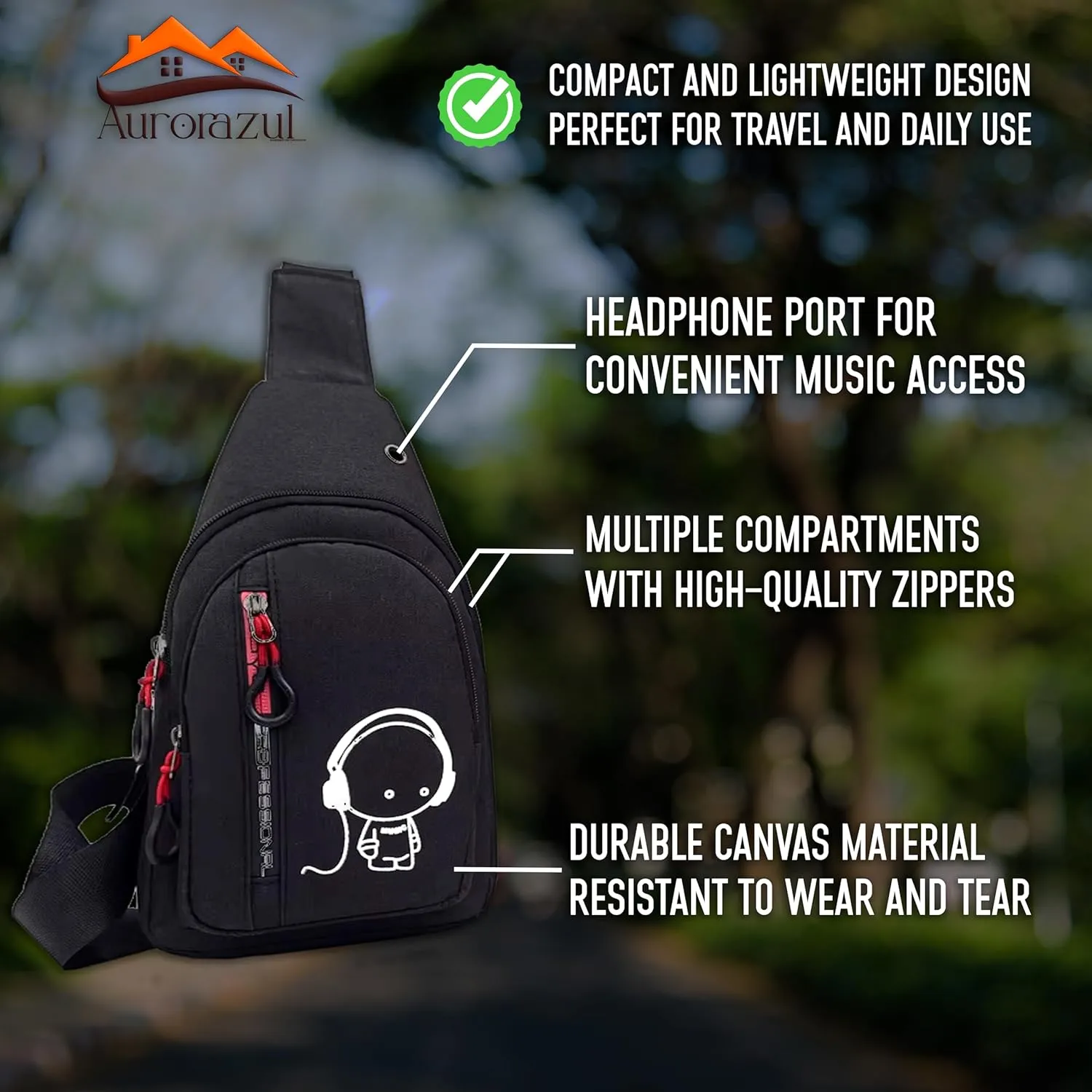 Small Sling Crossbody Bag for Women & Men – Lightweight Travel Shoulder Bag with Adjustable Strap – Compact One Strap Backpack for Hiking, Walking & Everyday Use, Black