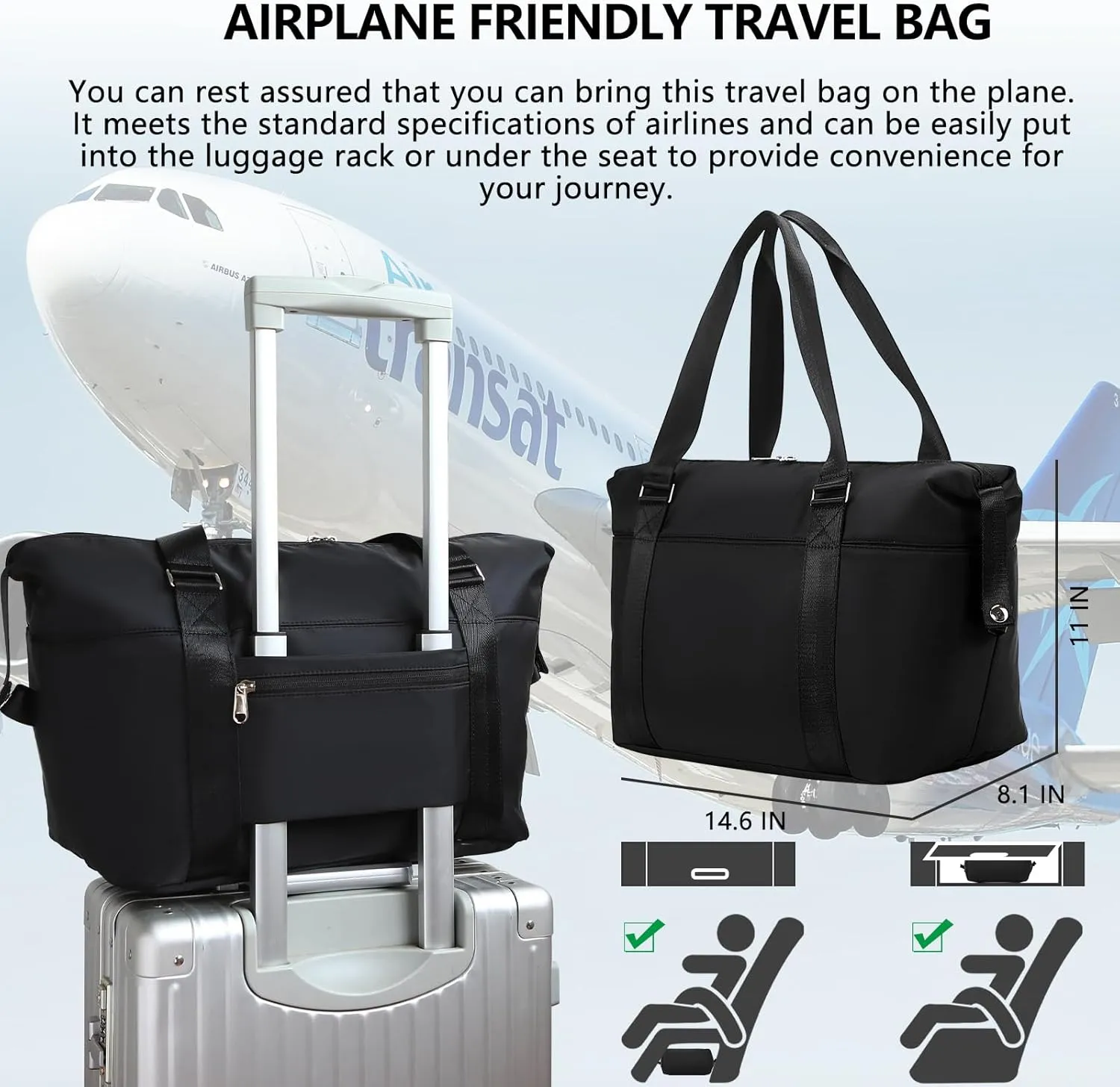 Small Travel Duffel Bag for Men Women, Portable Sports Tote Gym Bag, Personal Item Carry On Tote Weekender Bag for Airline Travel