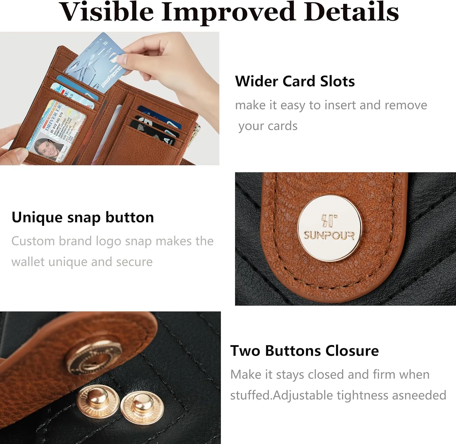 Small Wallet for Women Leather Bifold RFID Blocking Card Holder Wallet Compact Card Wallet Woman with Zipper Coin Pocket (Quilted, Black＆Brown)