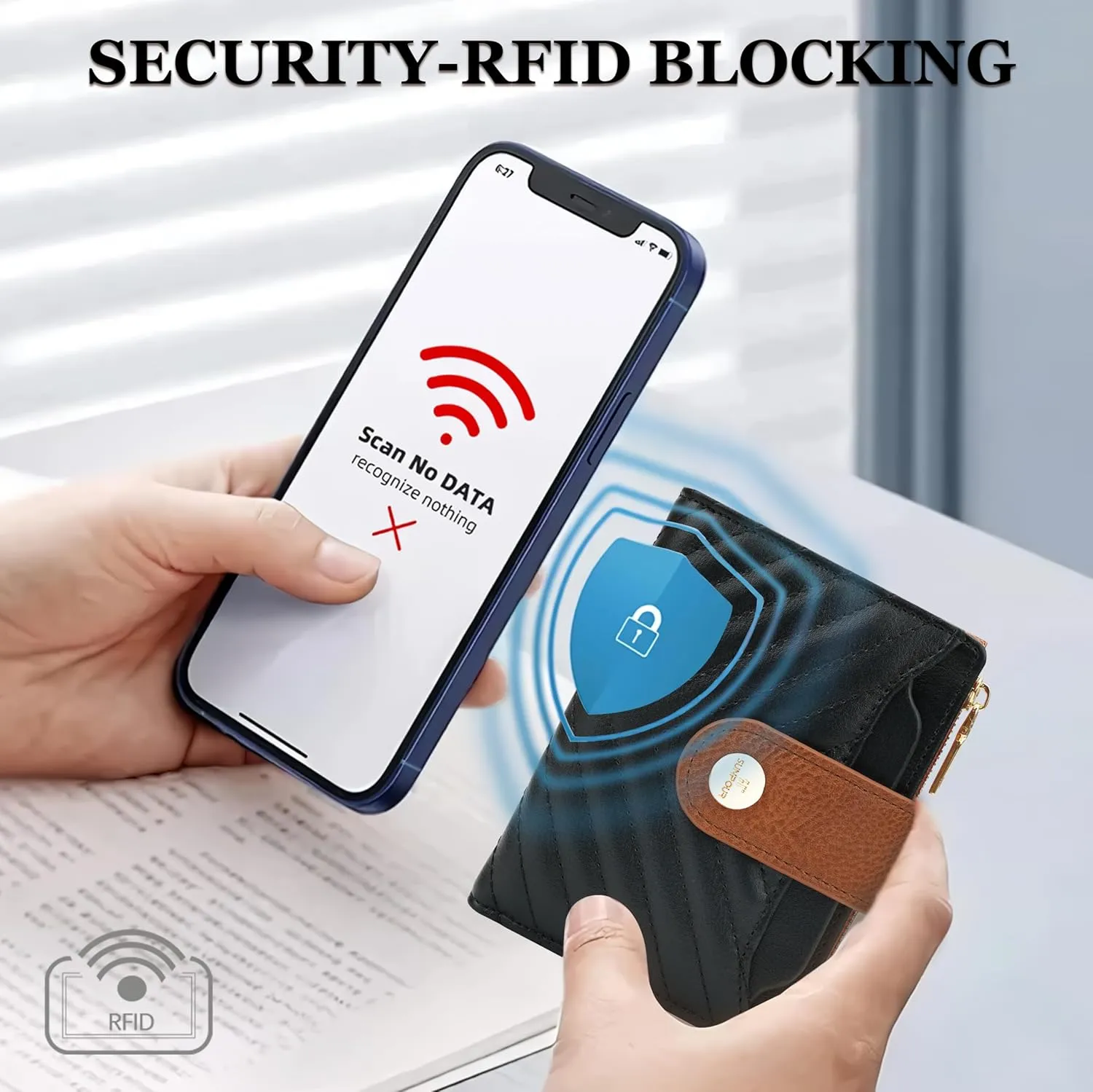 Small Wallet for Women Leather Bifold RFID Blocking Card Holder Wallet Compact Card Wallet Woman with Zipper Coin Pocket (Quilted, Black＆Brown)