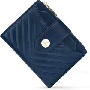 Small Wallet for Women Leather Bifold RFID Blocking Card Holder Wallet Compact Card Wallet Woman with Zipper Coin Pocket (Quilted, Navy Blue)