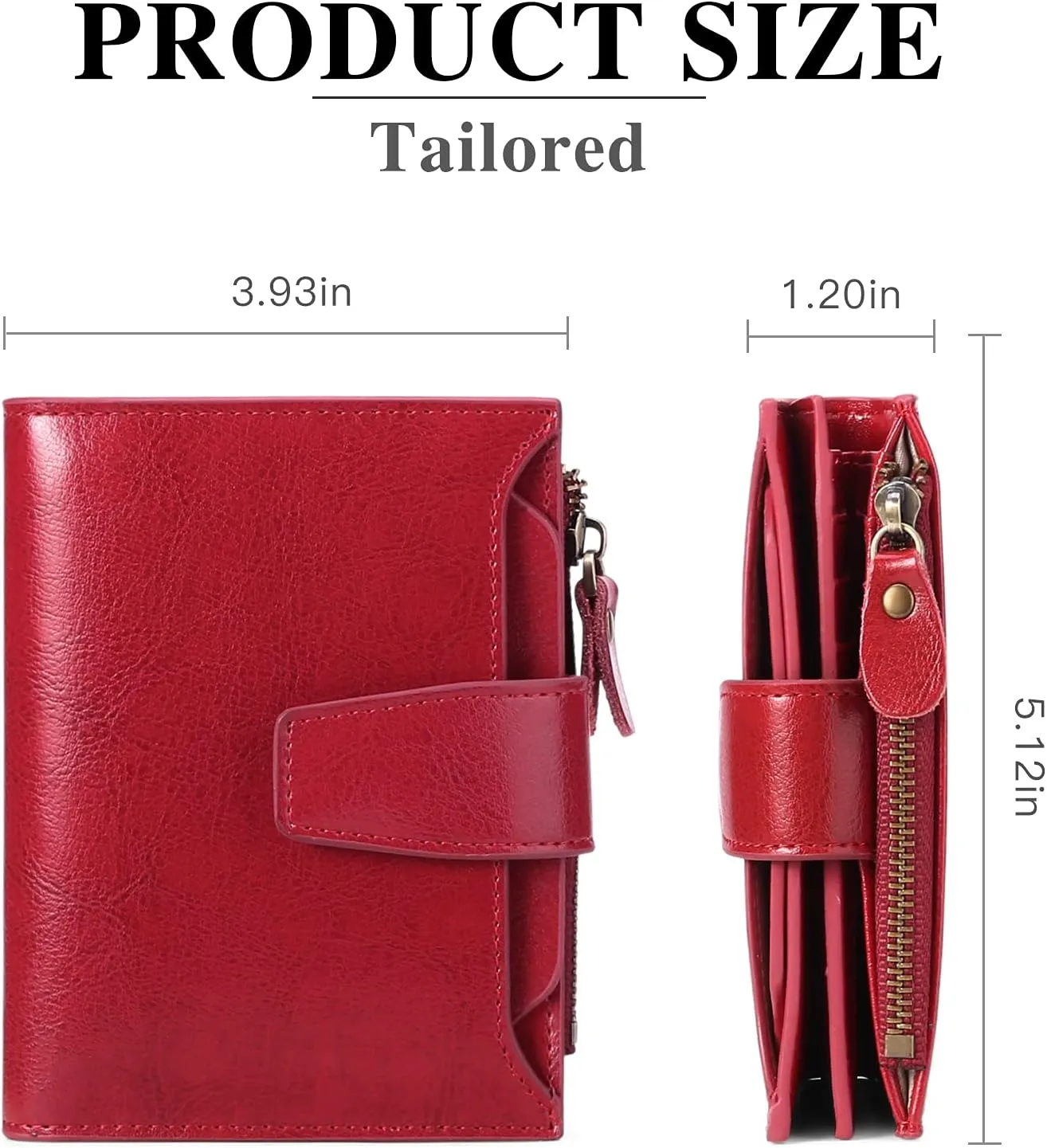 Small Wallet for Women Leather Bifold RFID Blocking Card Holder Wallet Compact Card Wallet Woman with Zipper Coin Pocket (Trifold, Bright Red)