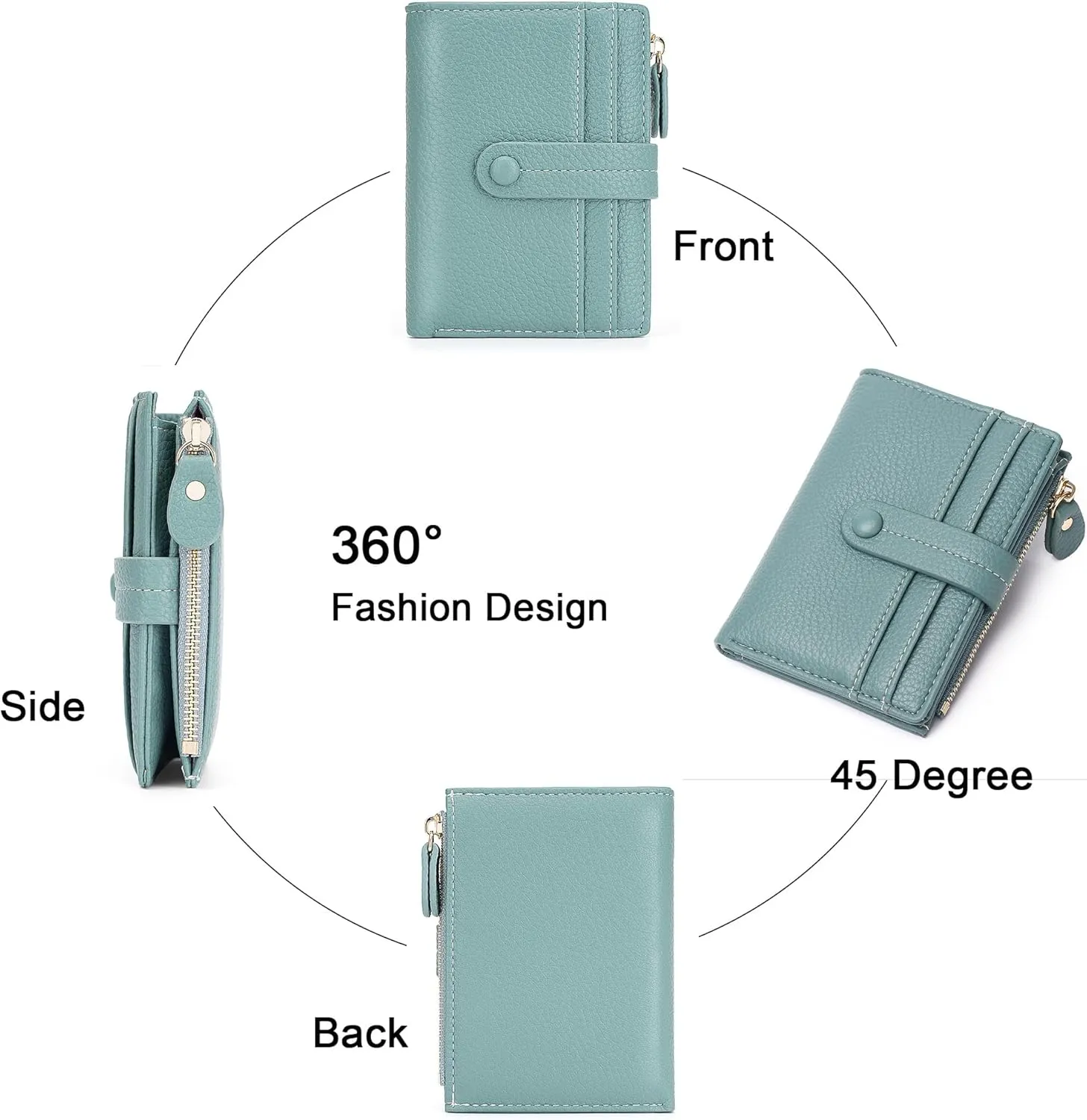 Small Wallet for Women,Leather RFID Blocking Wallets Women,Bifold Wallets Ladies Card Holder Zipper Coin Pocket with ID Window Green