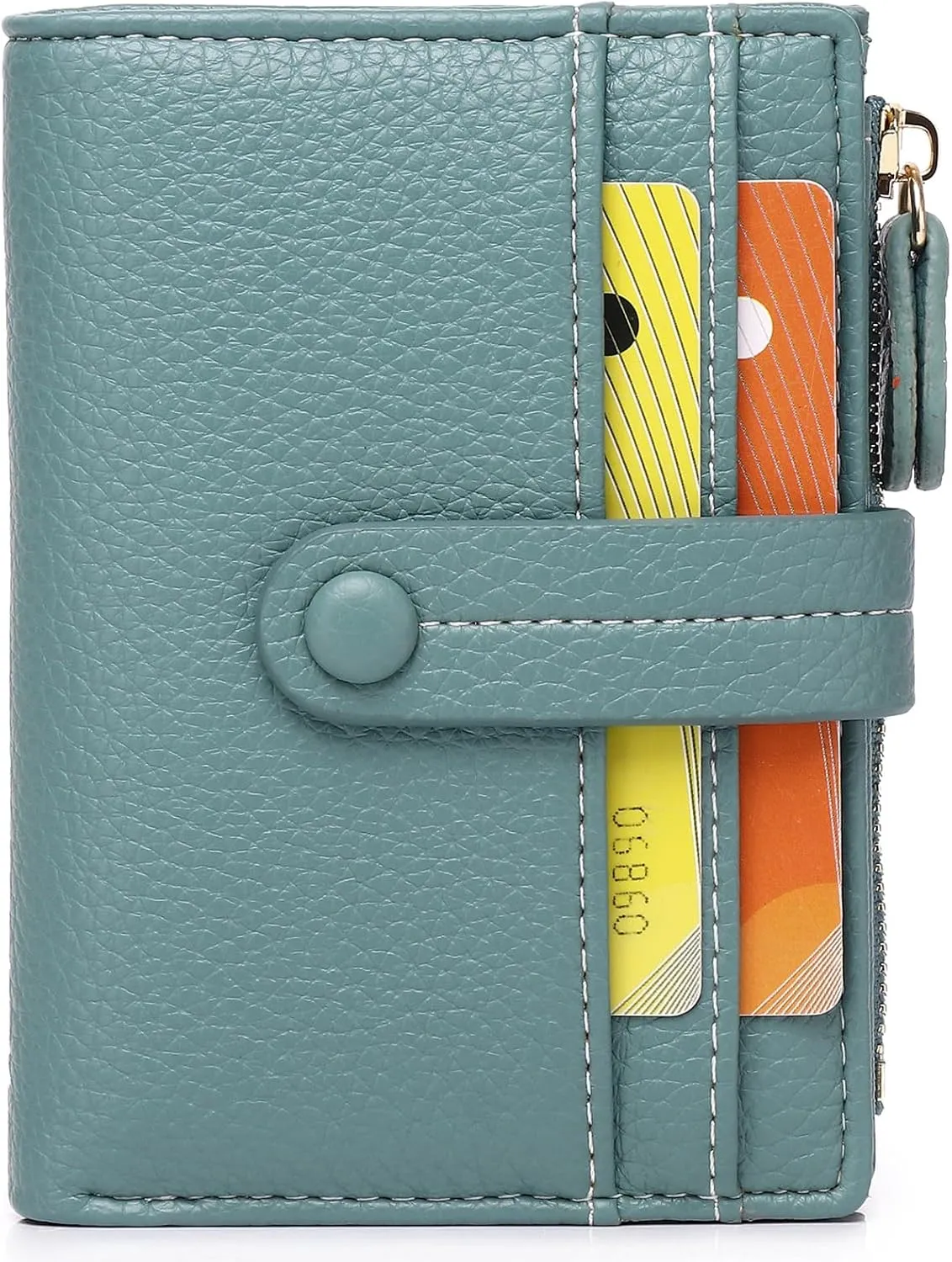 Small Wallet for Women,Leather RFID Blocking Wallets Women,Bifold Wallets Ladies Card Holder Zipper Coin Pocket with ID Window Green