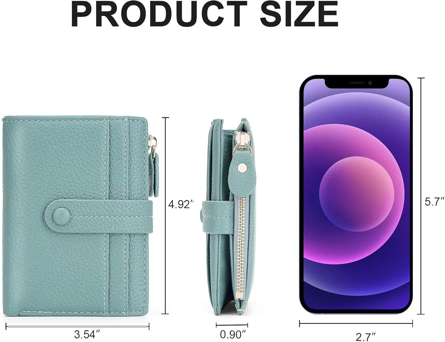 Small Wallet for Women,Leather RFID Blocking Wallets Women,Bifold Wallets Ladies Card Holder Zipper Coin Pocket with ID Window Green