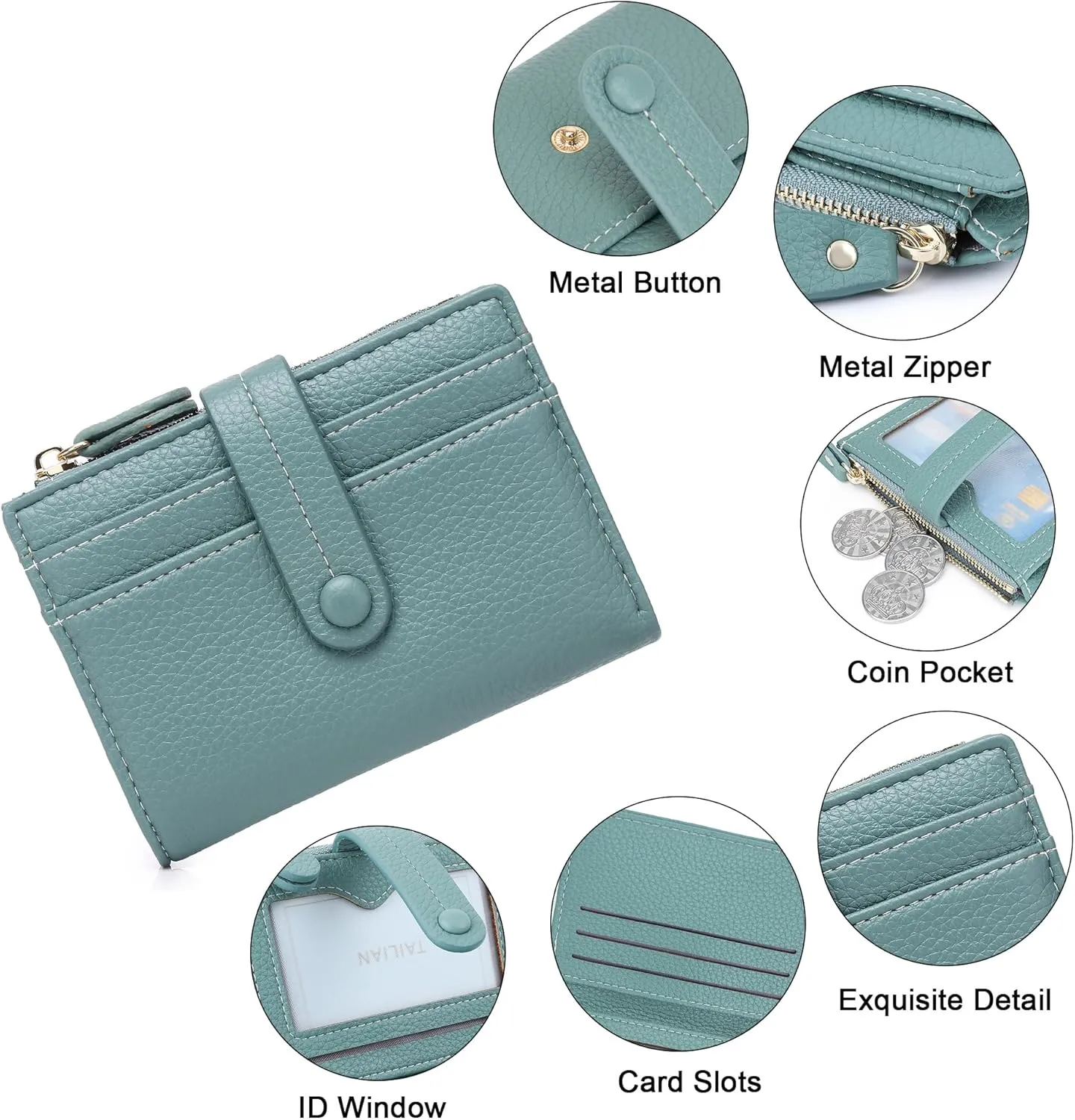 Small Wallet for Women,Leather RFID Blocking Wallets Women,Bifold Wallets Ladies Card Holder Zipper Coin Pocket with ID Window Green