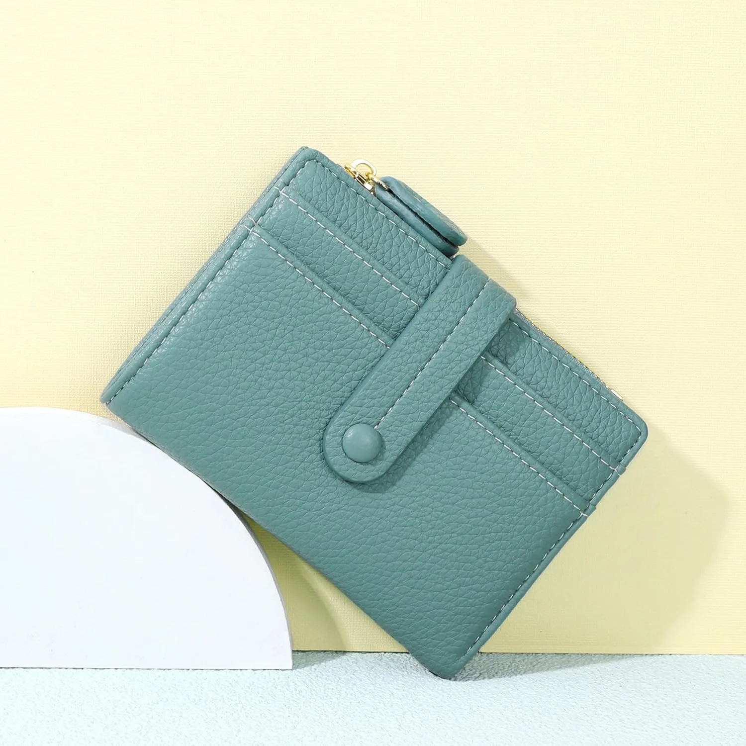 Small Wallet for Women,Leather RFID Blocking Wallets Women,Bifold Wallets Ladies Card Holder Zipper Coin Pocket with ID Window Green