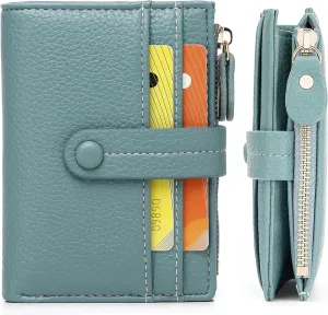 Small Wallet for Women,Leather RFID Blocking Wallets Women,Bifold Wallets Ladies Card Holder Zipper Coin Pocket with ID Window Green