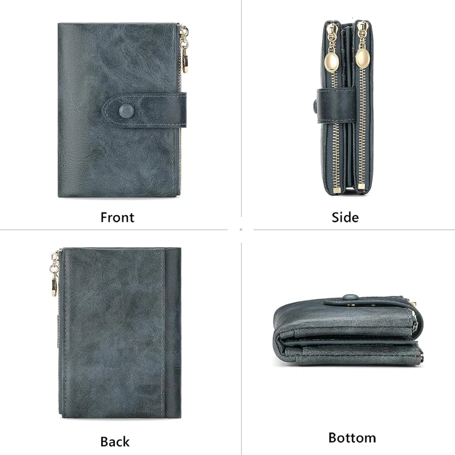 Small Wallets for Women Leather RFID Blocking Bifold Double Zipper Pockets Wallet Card Case Purse with 2 ID Windows