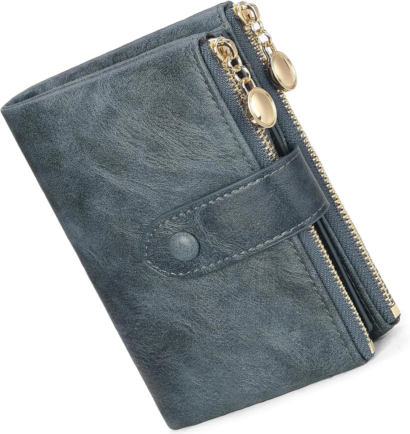 Small Wallets for Women Leather RFID Blocking Bifold Double Zipper Pockets Wallet Card Case Purse with 2 ID Windows