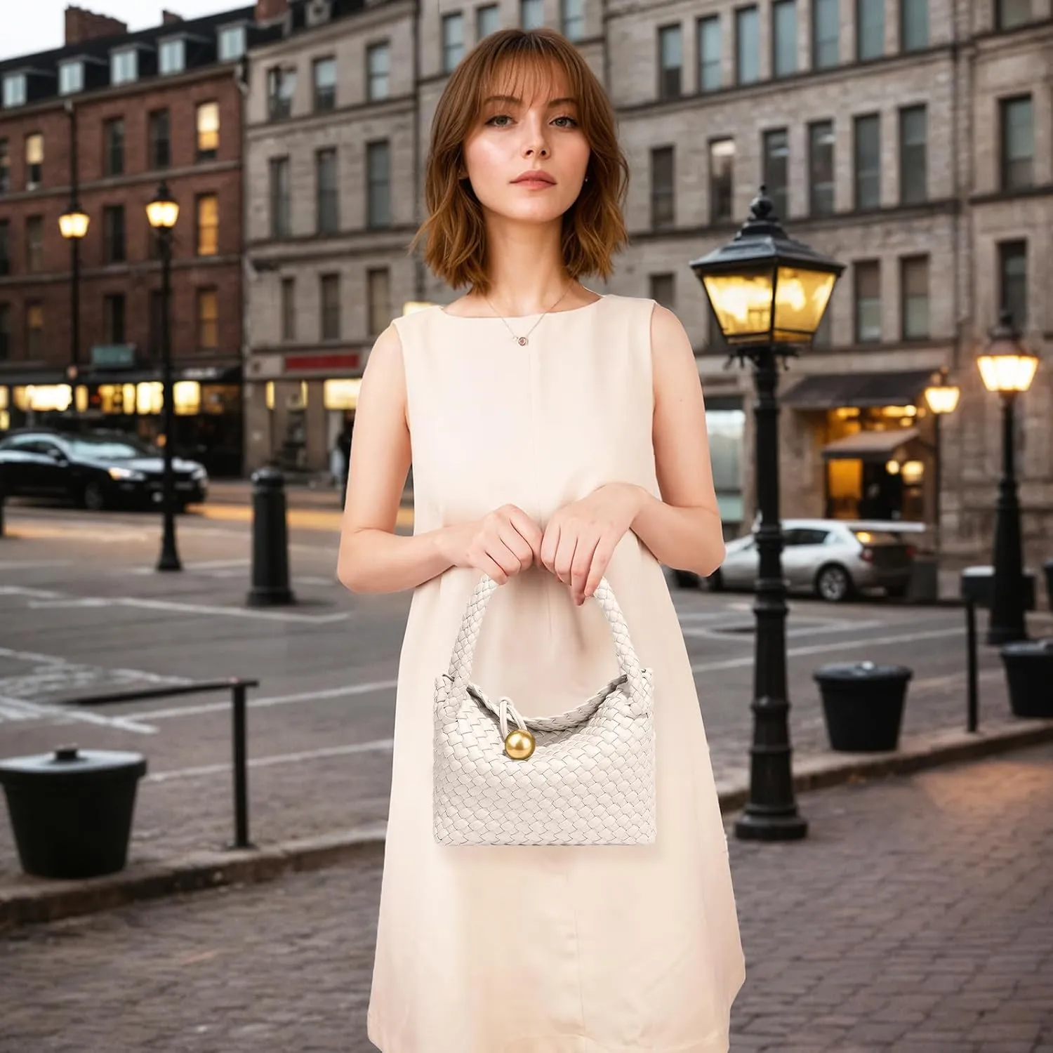 Small Woven Handbag Vegan Leather Top Luxurious Soft Shoulder Crossbody Bag Purse for Women