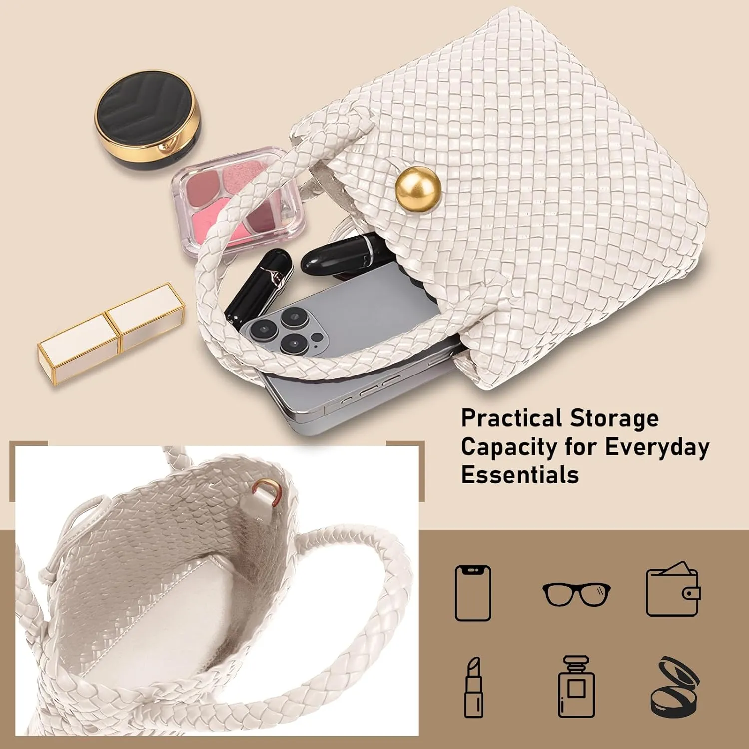 Small Woven Handbag Vegan Leather Top Luxurious Soft Shoulder Crossbody Bag Purse for Women