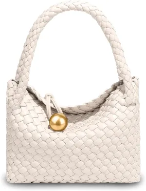 Small Woven Handbag Vegan Leather Top Luxurious Soft Shoulder Crossbody Bag Purse for Women