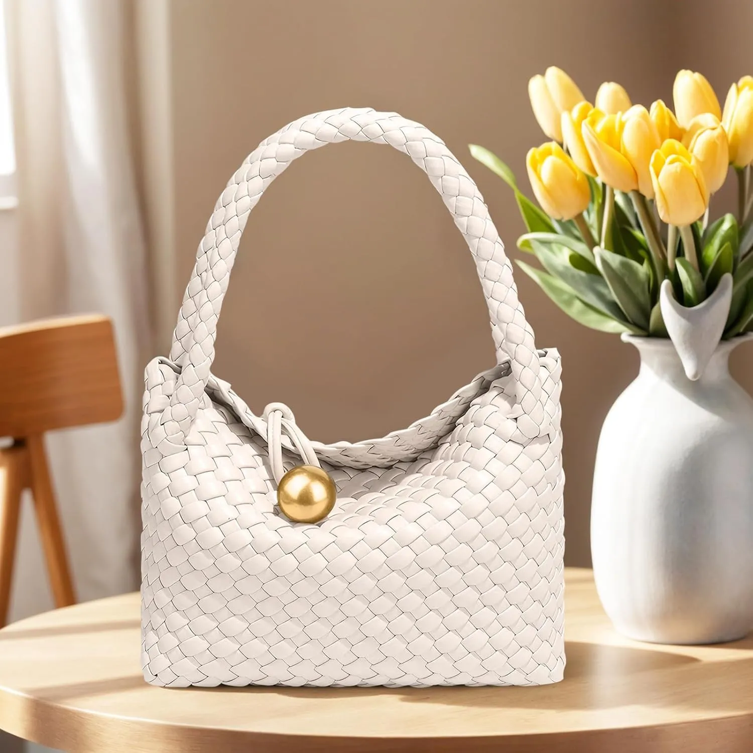 Small Woven Handbag Vegan Leather Top Luxurious Soft Shoulder Crossbody Bag Purse for Women