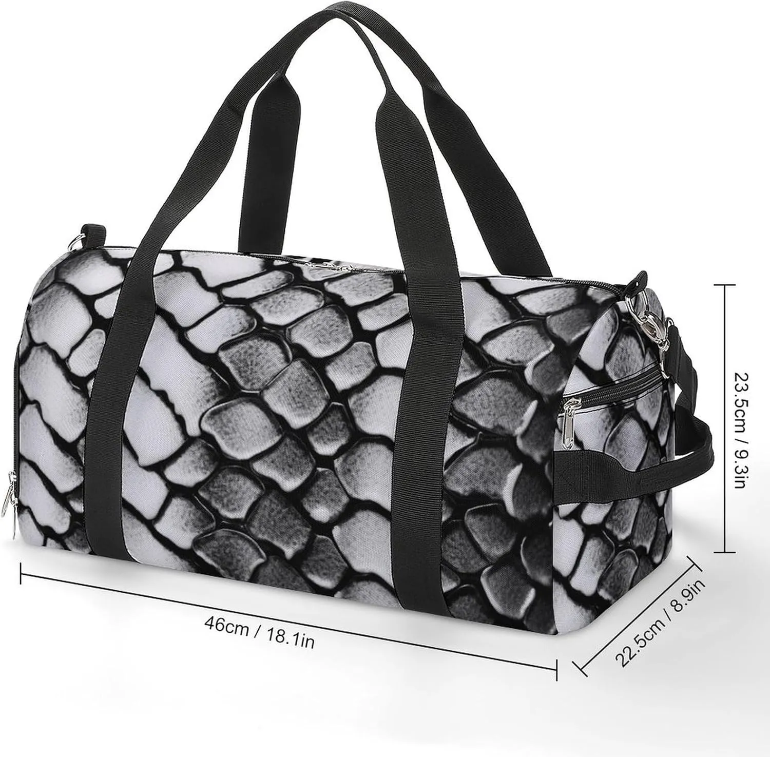 Snake Skin Black And White Sports Gym Bag Carry on Holdalls for Men Small Duffel Bags for Women with Shoe Compartment