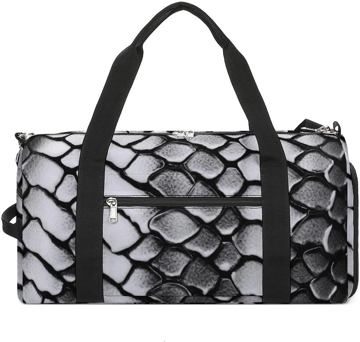 Snake Skin Black And White Sports Gym Bag Carry on Holdalls for Men Small Duffel Bags for Women with Shoe Compartment