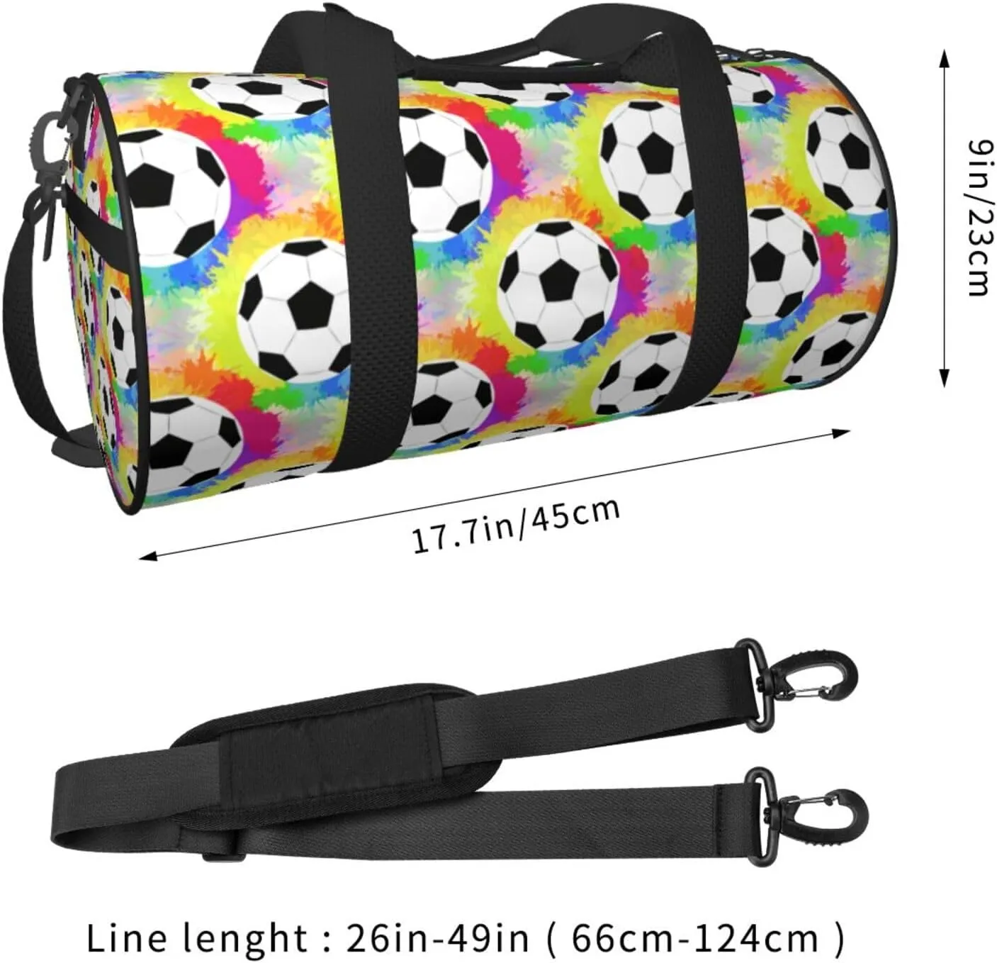 Soccer watercolor rainbow spray Round Travel Duffel Bag Large Capacity Gym Sports Bags for Hiking Vacation Trips