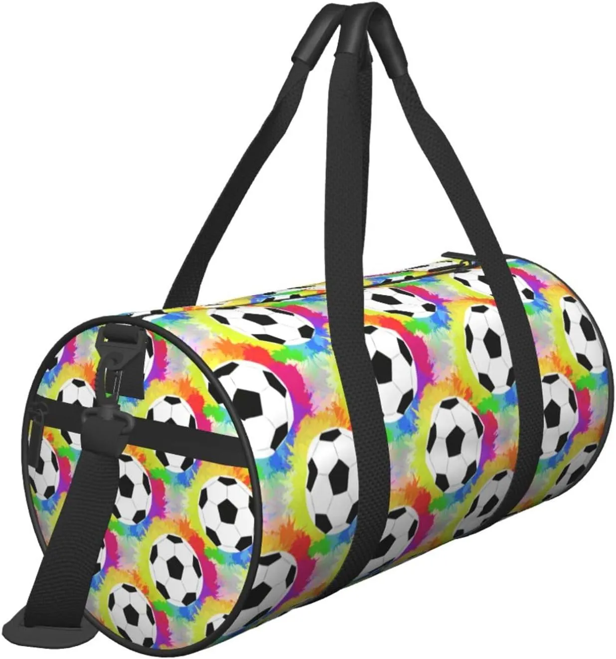 Soccer watercolor rainbow spray Round Travel Duffel Bag Large Capacity Gym Sports Bags for Hiking Vacation Trips