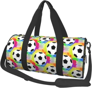 Soccer watercolor rainbow spray Round Travel Duffel Bag Large Capacity Gym Sports Bags for Hiking Vacation Trips
