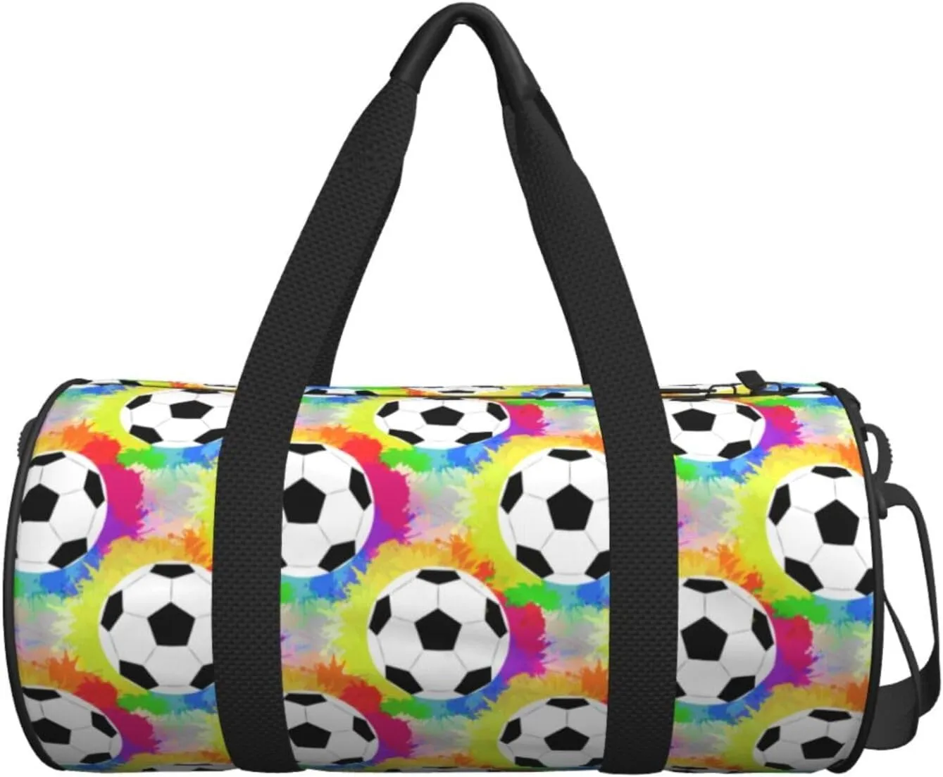 Soccer watercolor rainbow spray Round Travel Duffel Bag Large Capacity Gym Sports Bags for Hiking Vacation Trips