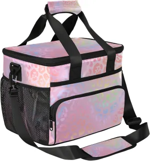 Soft Cooler Bag Colorful Leopard Print Insulated Lunch Box for Men & Women, Large Leakproof Lunch Bag Portable Beach Cooler for Work, Picnic, Road Trips,Fishing, Travel, Camping
