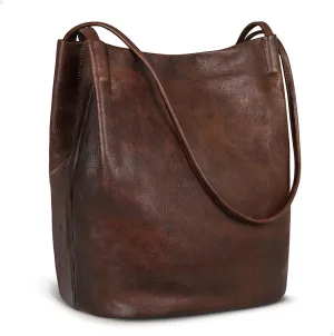 Soft Leather Bucket Bag for Women - Stylish Work Tote Handbag, Shoulder Satchel Purse in Coffee Color