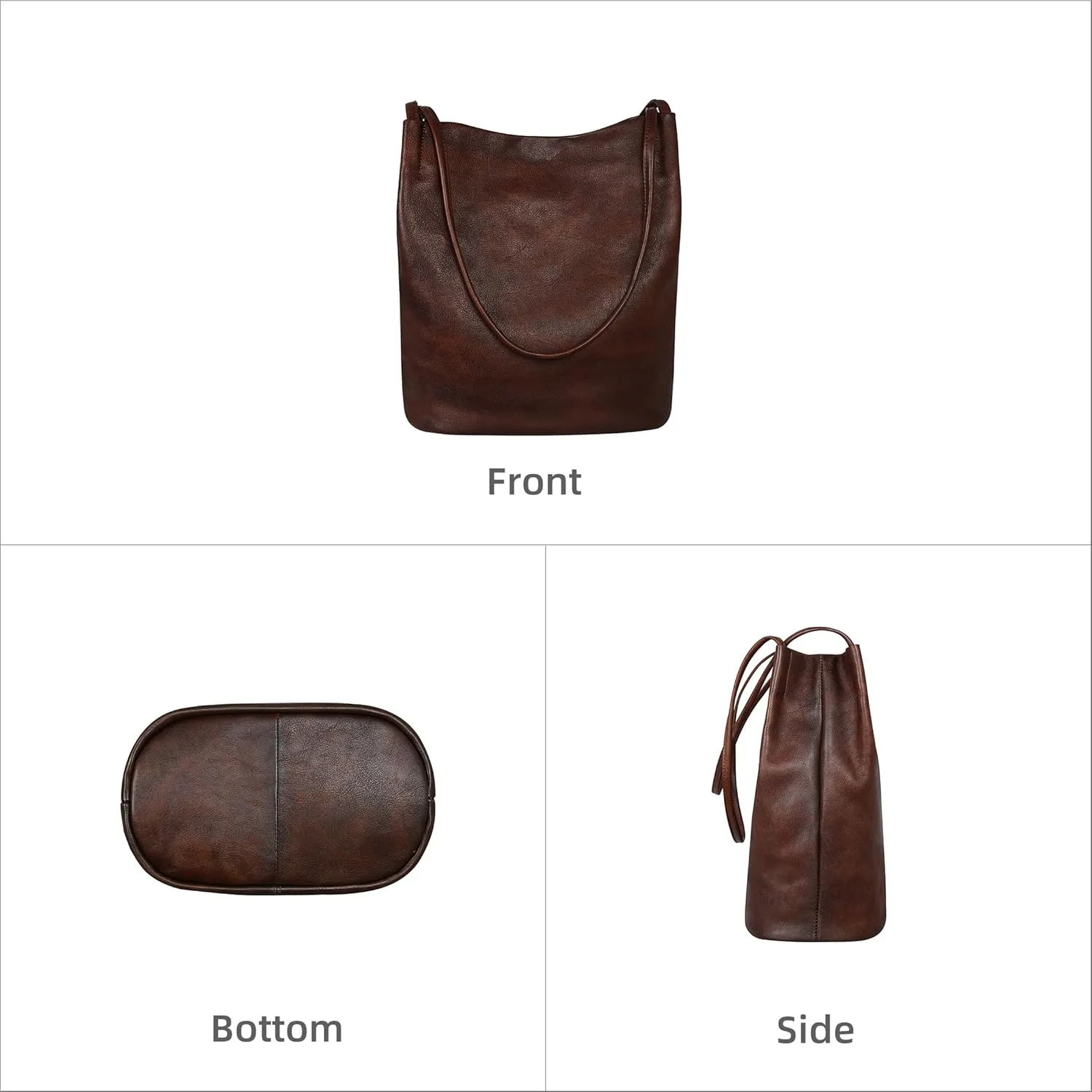 Soft Leather Bucket Bag for Women - Stylish Work Tote Handbag, Shoulder Satchel Purse in Coffee Color