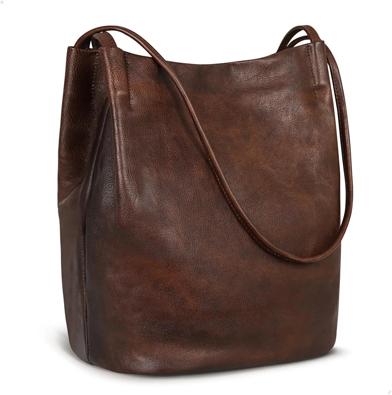 Soft Leather Bucket Bag for Women - Stylish Work Tote Handbag, Shoulder Satchel Purse in Coffee Color