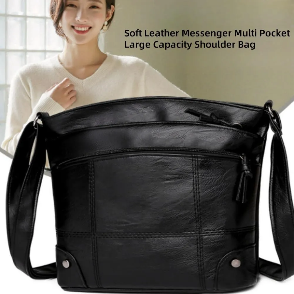 Soft Leather Messenger Multi Pocket Large Capacity Shoulder Bag, Vintage Messenger Bag, Fashion Shoulder Bag for Women