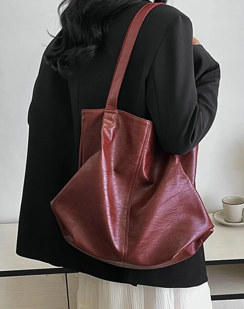 Soft Leather Tote Bag Large Capacity Work Hobo Pu Leather Shoulder Handbag Big Travel Shopping Work Bag