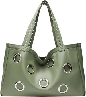 Soft Vegan Leather Tote Bag Large Studded Purses for Women Y2K Handbags Hollow Stud Shoulder Satchels 2025