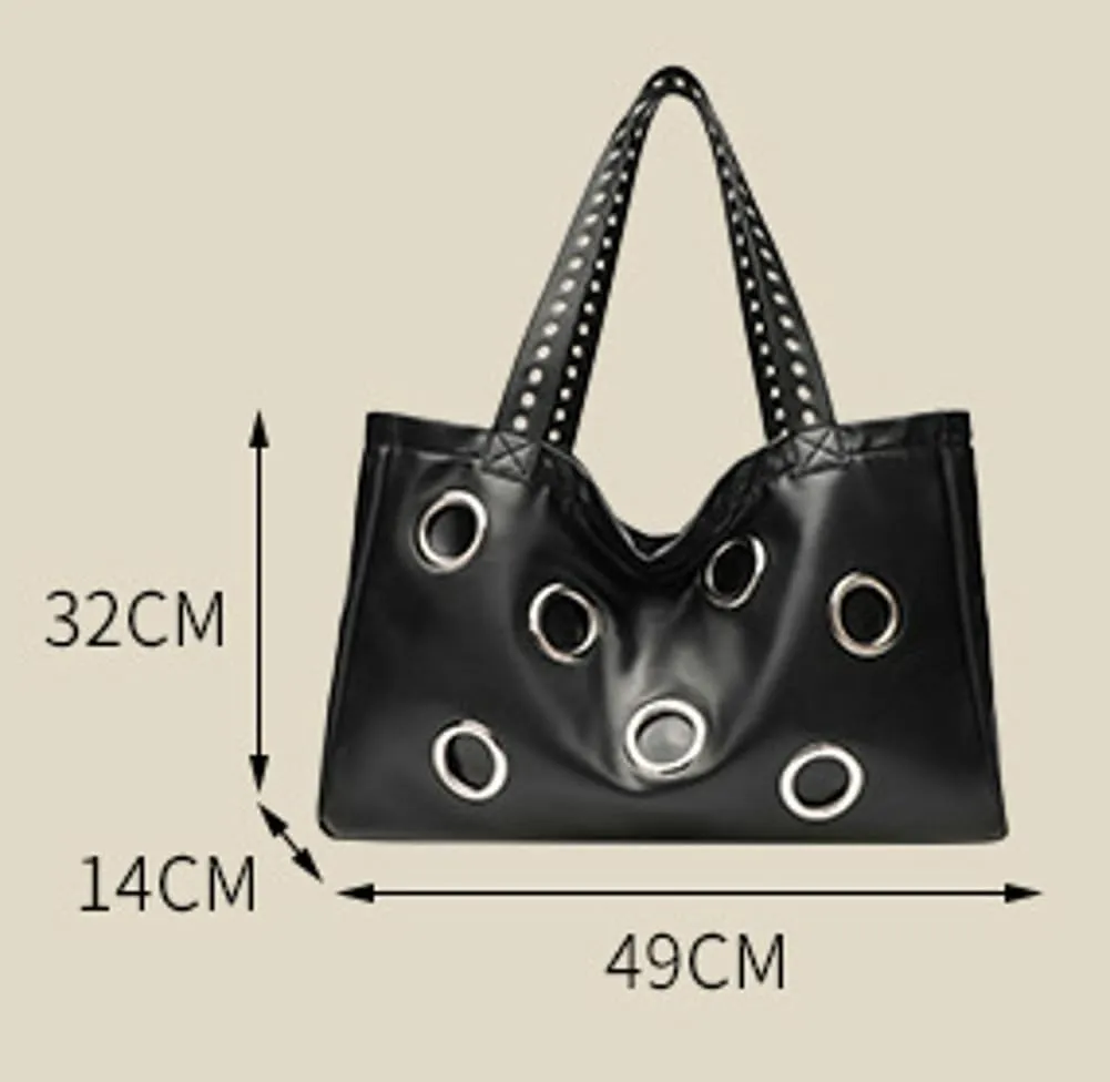 Soft Vegan Leather Tote Bag Large Studded Purses for Women Y2K Handbags Hollow Stud Shoulder Satchels 2025