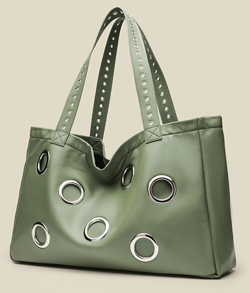 Soft Vegan Leather Tote Bag Large Studded Purses for Women Y2K Handbags Hollow Stud Shoulder Satchels 2025