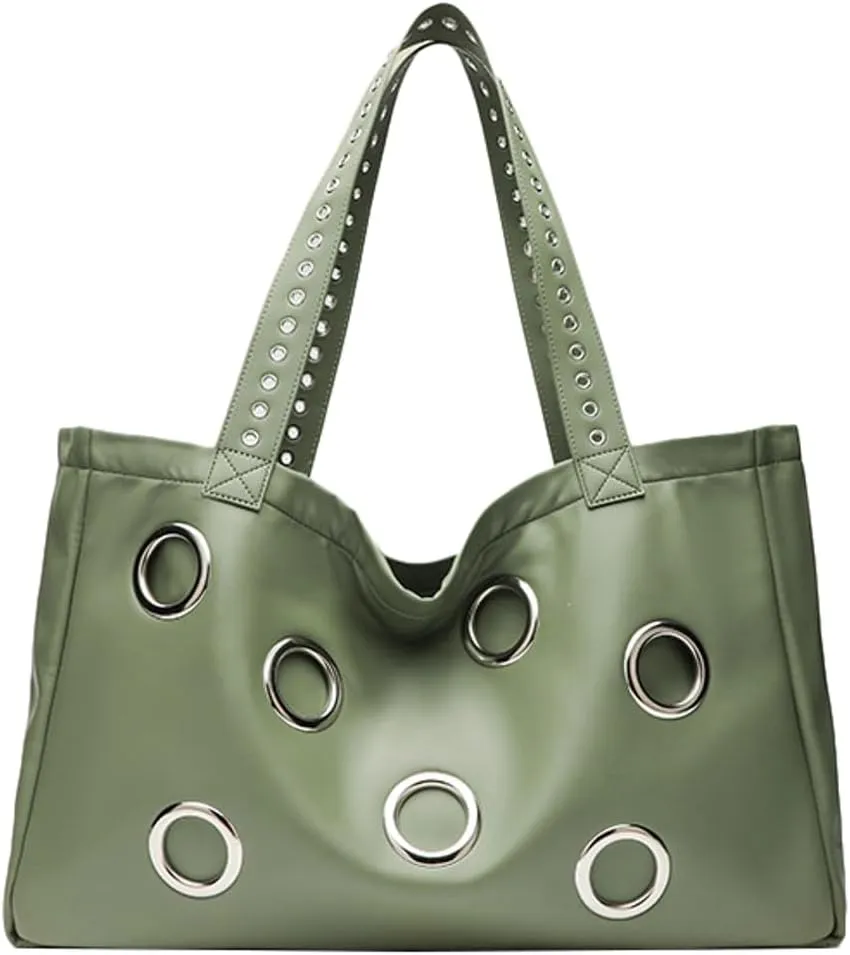 Soft Vegan Leather Tote Bag Large Studded Purses for Women Y2K Handbags Hollow Stud Shoulder Satchels 2025