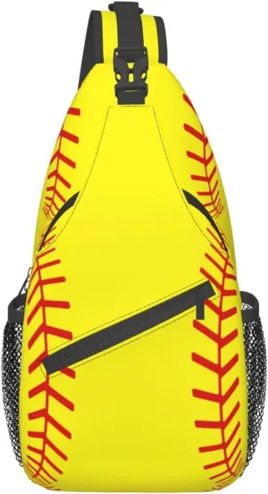 Softball Stitches Sport Sling Bag for Women Men Crossbody Backpack Cycling Hiking Daypack Chest Shoulder Bag with Adjustable Strap